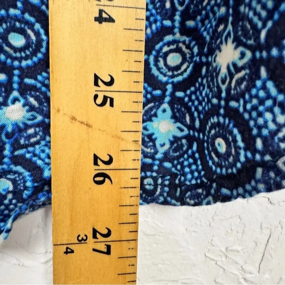 Michael Kors Blue Paisley Boho Blouse Womens L Casual Classic Beachy Shirt Top